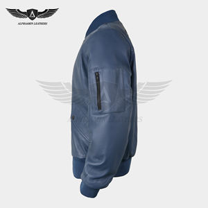 Blouson aviateur en cuir imperméable et coupe-vent pour homme, personnalisé avec broderie, motif géométrique, design color block - Service OEM - Product Image 3