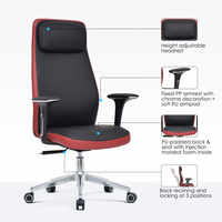 Chaise de bureau de luxe haut de gamme en PU rouge et noir avec fonctions réglables, design ergonomique confortable pour usage commercial