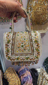 Best quality Beaded Bag Custom Vintage Beaded Evening Purse embellished with <b>pastel</b> bead and featuring a <b>decorative</b> Strap handle - Product Image 4