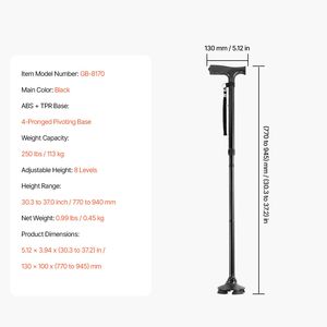 Bastone da Passeggio Pieghevole a 8 Livelli di Altezza Regolabile per Uomini e Donne, Leggero e Portatile con Base Girevole a 4 Punte - Product Image 4