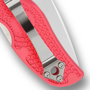 Couteaux pliants élégants en acier inoxydable avec poignée texturée rose, lame à bord plat tranchant, trou pour le pouce et clip de poche - Product Image 6