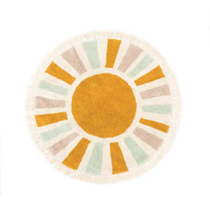 Alfombra Redonda de Algodón con Estampado Solar, Acolchada, Ecológica y de Pelo Medio para Sala de Estar, Pasillo o Dormitorio Infantil - Product Image 1
