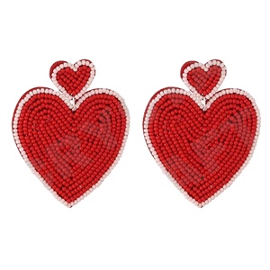Heart Beaded Earrings for Women Patriotic <b>Memorial</b> Day Orange White Blue Colour Fabric Material - Product Image 1