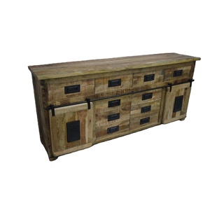 Industrial-Style Solid Mango Wood Multi-Drawer Sideboard Convertible Sliding Door for Home Living Room Hotel Workshop Hospital - Product Image 1