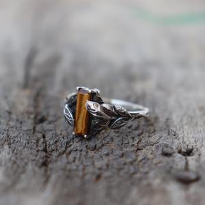 Tigers Eye Ring Nature Inspired <b>Solid</b> <b>Silver</b> Gold Plated Rounded Tube Stone Bestseller Jewelry Graduation Gift - Product Image 6