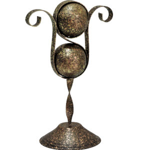 Escultura Esférica Abstracta de Aluminio Hecha a Mano |   Estatua de Arte Metálico Rústico Moderno con Tallo Retorcido y Detalles de Filigrana - Product Image 1