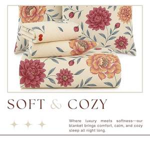 Juego de Ropa de Cama de 5 Piezas: 1 Sábana, 2 Cojines Acolchados con Cierre, 2 Fundas de Almohada, Algodón Grueso, Beige y Rosa (90X100 Pulgadas) - Product Image 6