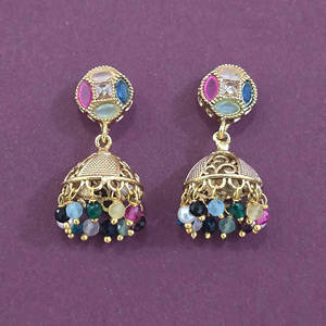 โรเดียมชุบโบราณ Jhumki ต่างหู206923 - Product Image 6