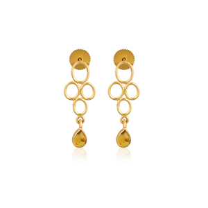 Elegantes Pendientes de Gancho con Piedras Preciosas de Ámbar Hechas a Mano, Chapados en Oro y Latón, para Mujer - Product Image 1