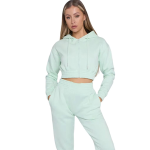 Conjunto de Dos Piezas para Mujer, Estilo Minimalista, Sudadera Corta con Cierre Completo, Pantalones Deportivos de Corte Holgado, Material Orgánico Sostenible - Product Image 1