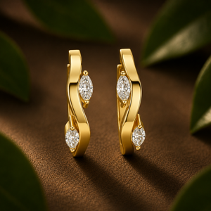 Marquise Lab Grown Diamond 0.25 CTW Wave Huggie <b>Hoop</b> <b>Earrings</b> EF VVS2 VS1 14K 18K Soild Gold Fine Jewelry Women Anniversary Gift - Product Image 3