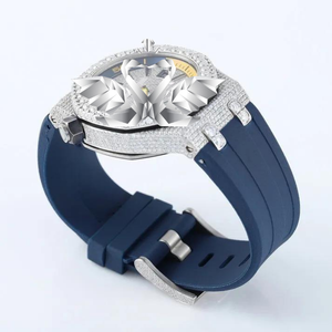 Luxury Iced Out Moissanite Sports <b>Watch</b> for Men, Blue Rubber Strap, Full Diamond Paved <b>Case</b>, Custom Hip Hop Wristwatch - Product Image 3