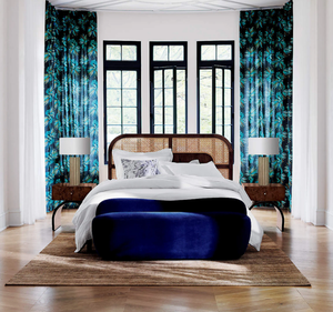 Lit plateforme minimaliste moderne en teck massif avec tête de lit en rotin naturel, taille King Size, garantie 3 ans pour mobilier de chambre - Product Image 2