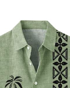 Chemise à manches courtes boutonnée à imprimé tribal vert sauge, vêtements de plage décontractés pour hommes, fabricant OEM sur mesure, approvisionnement en gros - Product Image 5