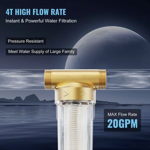 Filtro Sedimenti per Tutta la Casa da 40 Micron per Acqua di Pozzo, 3/4'' FNPT + 1'' MNPT, Portata Elevata 4 T/H, Manuale, Certificato NSF - Product Image 4