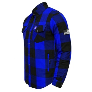 เสื้อเชิ้ตผ้าสักหลาดแขนยาวลายสก๊อตสีน้ำเงินดำสำหรับผู้ชายพร้อมชุดป้องกันสำหรับขี่มอเตอร์ไซค์ - Product Image 4