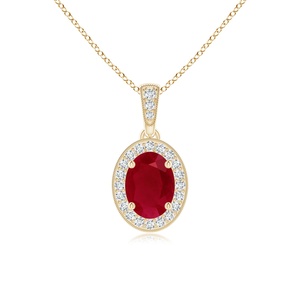 Pendentif en or 14 carats de style vintage certifié IGI, rubis rouge ovale 7*5 mm, 0,66 carats au total, avec halo de diamants de 0,12 carats au total, pendentif de luxe pour occasions spéciales - Product Image 1