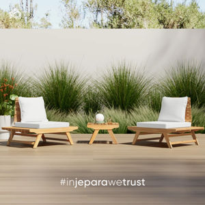 Sofá individual de teca maciza para exteriores con respaldo de listones, patas cónicas y cojín grueso para patio y resort - Product Image 4