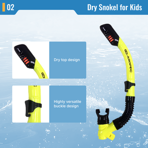 Aropec Kids Dry Snorkel avec embout buccal en silicone souple et tube flexible, attache facilement ajustable pour enfants - OEM/ODM/OBM - Product Image 3