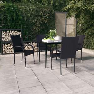 Conjunto de Muebles de Jardín de Ratán PE Negro y Acero con Recubrimiento en Polvo, con Vidrio, para Patio - Product Image 1