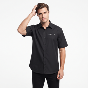 Camisa Casual de Manga Corta Negra de Alta Calidad al por Mayor, Camisa de Color Sólido con Logotipo Personalizado para Hombre - Product Image 6