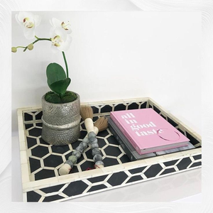 ถาดเสิร์ฟครัวทำมือสไตล์โบราณทันสมัย ประดับด้วยกระดูกฝังลายอินเดีย โดยบริษัท Blossom Craft India - Product Image 5