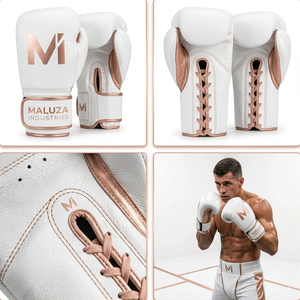 Gants de boxe professionnels MALUZA INDUSTRIES pour entraînement sur sac de frappe, kickboxing, sparring, en cuir anti-déchirure avec fermeture auto-agrippante sécurisée - Product Image 6