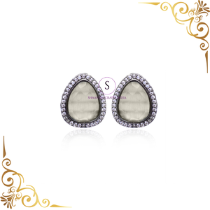 Beautiful Oval Shape Designer Earrings Grey Stud Gemstone Work Earrings for Women and Girl and for Wedding Party MehndiWear - Product Image 3