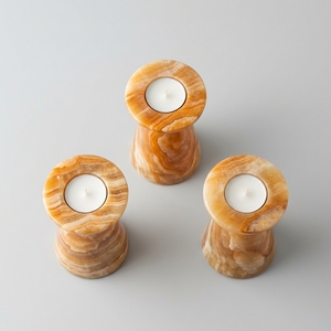 Ensemble de 3 bougeoirs en onyx naturel en forme de sablier, faits à la main, à hauteur graduée, support de bougie en pierre, vente en gros, logo personnalisé - Product Image 2