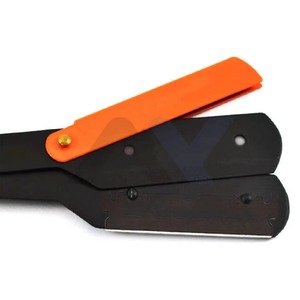 Rasoir de barbier professionnel de luxe à lame droite, manche en bois orange massif, logo personnalisé, rasoir à lame coupante noire - Product Image 6