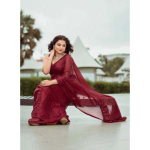 Designer Evening <b>Saree</b> for Parties Featuring Sequence Work - Product Image 3