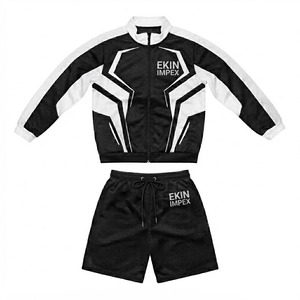 Custom Logo Unisex Track Jacket Shorts <b>Set</b> <b>2</b>-<b>Piece</b> Black <b>White</b> Techwear Streetwear Lightweight Quick-Dry Eco-Friendly Breathable - Product Image 1