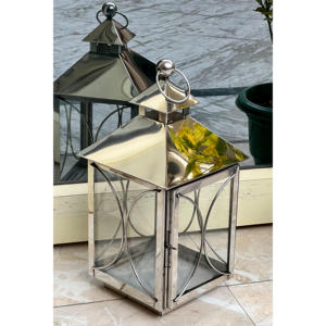 Lanterne à bougie portable en acier inoxydable de haute qualité, durable, moderne, en métal et verre, avec finition brillante, lanternes à bougie suspendues - Product Image 1