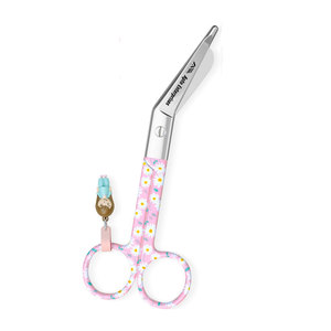 กรรไกรตัดผ้าพันแผลสำหรับพยาบาล ทำจากสแตนเลส คมสำหรับการดูแลบาดแผลและการกู้ภัย ปลายมนเพื่อความปลอดภัย ลายดอกเดซี่สีชมพู ได้รับการรับรองมาตรฐาน CE - Product Image 3