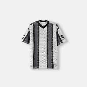 Camisetas de malla con estampado de paneles 100% algodón al por mayor con MOQ bajo, camiseta de verano con hombros caídos y rayas grandes para hombre - Product Image 3
