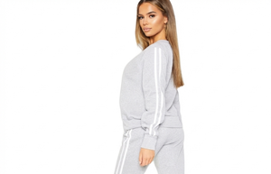 Women's Gray Tracksuit With <b>White</b> Stripes Full Sleeve Crew Neck Casual Sweatshirt And <b>Joggers</b> Set Regular Fit Autumn Wear - Product Image 3