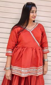 Peplum Kediya Chaniya Choli de seda romana pura con encaje decorativo y falda amplia de nueve metros para mujer, talla XXL - Product Image 6