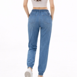 <b>Women's</b> High Waist Denim <b>Jogger</b> Pants <b>Straight</b> Loose Fit Full Length Casual Drawstring With Pockets Solid Color Spring Style - Product Image 2