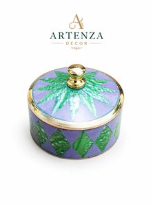 Artenza Decor Resin Jewelry Storage <b>Box</b> Geometric Purple Green <b>Decorative</b> Multifunction Organizer Gold <b>Lid</b> for Bedroom Living - Product Image 1
