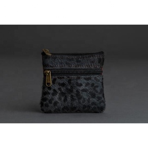 LW 2024 <b>Cute</b> Black Leopard Print Coin Bag <b>Purse</b> Genuine Leather with Zipper Black Hair-On-Leather for Girls - Product Image 1