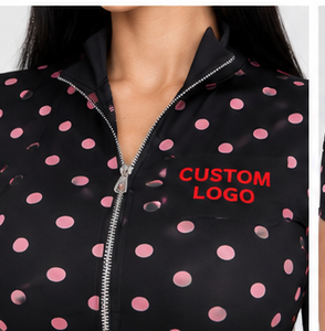 Custom Logo Women 2 Piece <b>Set</b> <b>Crop</b> Jacket Shorts Matching Streetwear Sporty Dot Print Spandex Polyester polka dot <b>crop</b> <b>top</b> <b>set</b> - Product Image 4