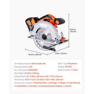 Sega Circolare Elettrica a Batteria per Fai-da-te, Lama da 7 1/4 Pollici, Velocità 5000 RPM, Capacità di Inclinazione 0-45 Gradi, Motore Brushless, Luce LED - Product Image 3