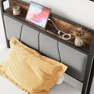 Letto singolo con contenitore, testiera imbottita, stazione di ricarica, solido, stabile, silenzioso, non richiede rete a molle, facile da montare - Product Image 3