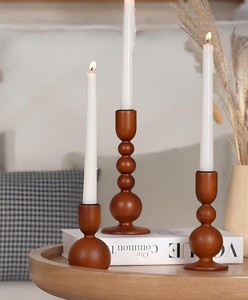 Rustic Walnut Finish Wooden <b>Candle</b> Stand Set of 3 Minimalist Handmade Eco-Friendly Durable Luxury Christmas Decorative Homeware - Product Image 2