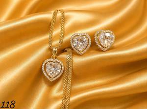 Conjunto de Collar y Aretes de Cristal con Corazón Chapado en Oro para Mujer, Joyería para Bodas y Fiestas - Product Image 2