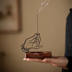 Porte-encens créatif en bois de qualité supérieure avec cendrier en métal, brûleur d'encens pour aromathérapie, décoration d'intérieur, article cadeau - Product Image 2