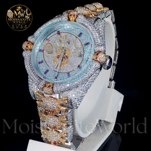 นาฬิกาข้อมือผู้ชายสไตล์ฮิปฮอป Moissanite World  ตัวเรือนสแตนเลสสตีล  หน้าปัดประดับคริสตัลแซฟไฟร์  ลายหัวกะโหลก - Product Image 4