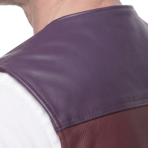 Gilet en cuir véritable pour homme, col en V, blocs de couleur, fermeture éclair, style moto, vêtement d'extérieur pour l'automne, respirant, écologique - Product Image 2
