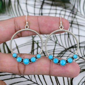 Nuevos Pendientes de Aro Bohemios Creativos y Lindos con Turquesa, Joyería Vintage de Bohemia Occidental para Mujeres y Niñas - Product Image 4