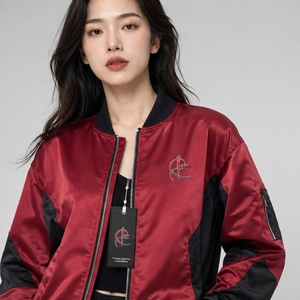 Premium <b>Women</b> Winter <b>Bomber</b> <b>Jacket</b> <b>Lightweight</b> Polyester/Nylon Fabric Ribbed Collar Cuffs Full Zip Front Windproof Comfortable - Product Image 5
